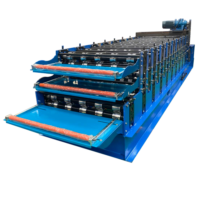 Prensa de techo trapezoidal de triple capa de lámina IBR de tejas esmaltadas de alta calidad, máquina formadora de rollos